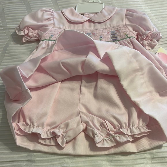 Petit Ami Pink Smocked Babydoll Dress with Puff Sleeves - Picture 3 of 4
